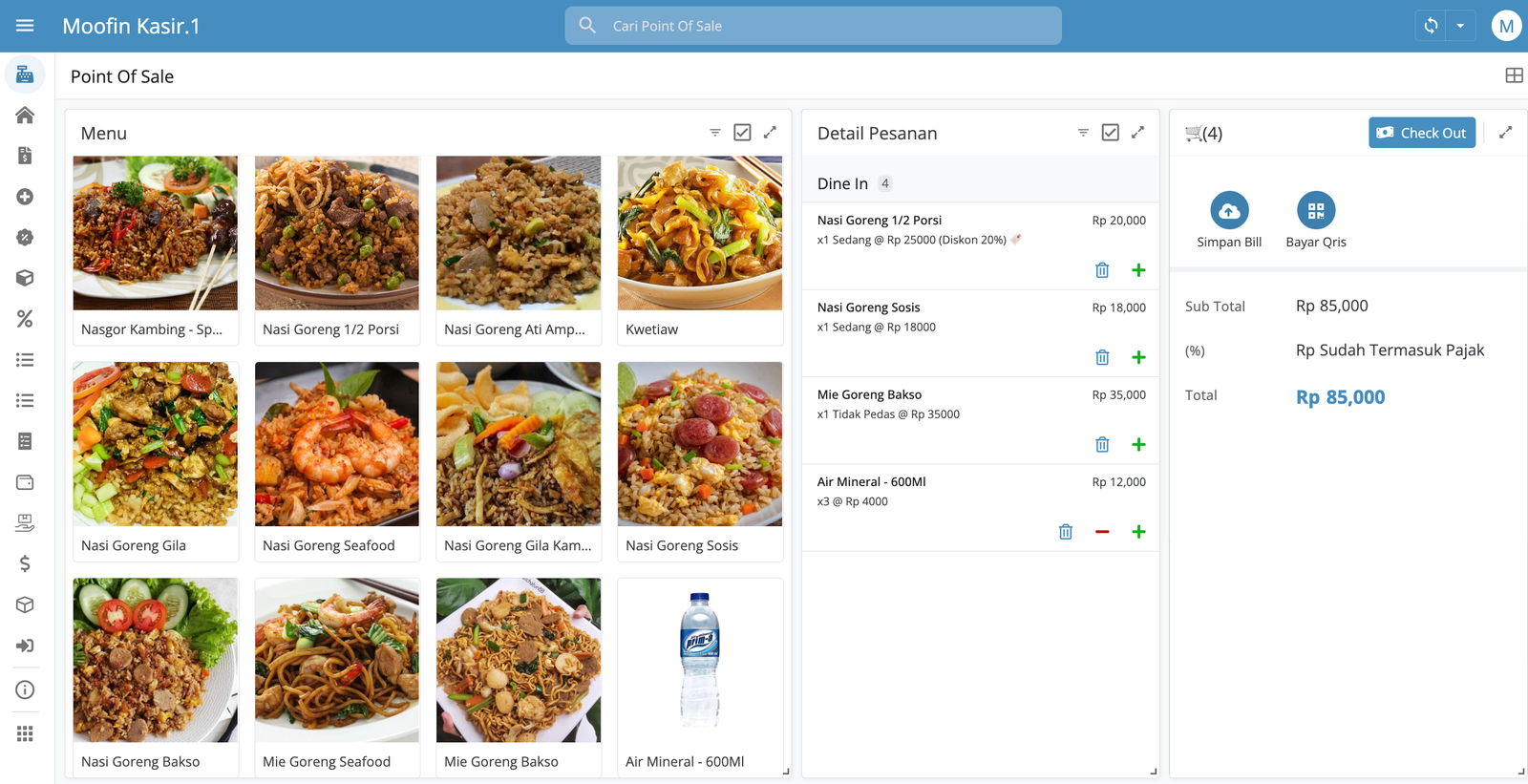 Tampilan Point of Sale Moofin Kasir